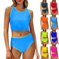thumbnail image 1 of QIUOMBBP 2 Piece Tankini Swimsuits for Women Full Coverage Cropped Tank Top with High Waist Bottom Beach Vacation Modest Bathing Suit Sky Blue M, 1 of 10