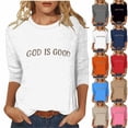 thumbnail image 1 of QIUOMBBP 3/4 Length Sleeve Womens Tops Cute Graphic Print Pullover Sweaters Casual Crew Neck Sweatshirts, Pink, S, 1 of 5
