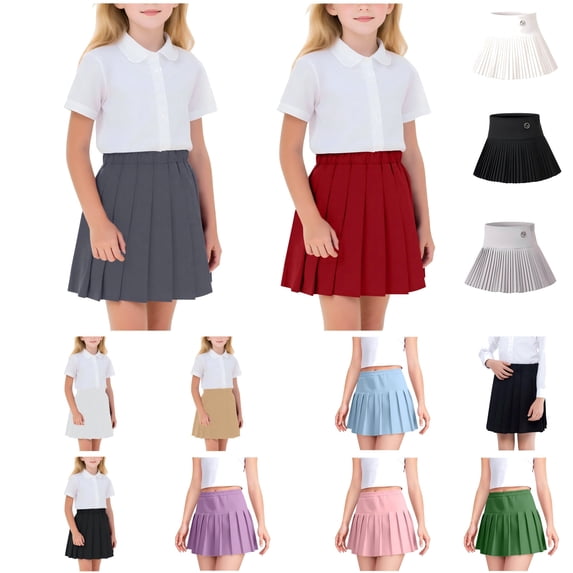 QIUOMBBP A-Line Mini Skirts for Kids High Waisted Pleated Skirts Summer Solid Color Tennis Skirts Gray 140