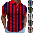 thumbnail image 1 of QIUOMBBP Big and Tall Polos Shirts for Men ﻿Button Short Sleeve Lapel Collared Fashion Striped Tops Summer Loose Fit Casual Outdoor Sport Tees Blue XXL, 1 of 8