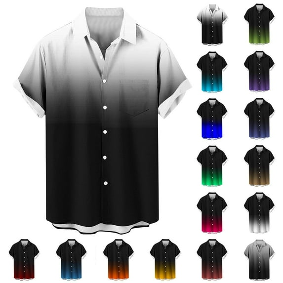 QIUOMBBP Big and Tall Button Down Shirts for Men Short Sleeve Gradient Casual Collared Tees Loose Comfy Summer Outdoor Hiking Tshirts Gray S