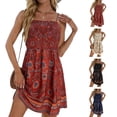 thumbnail image 1 of QIUOMBBP Boho Mini Dresses for Women Spaghetti Strap Sleeveless A Line Sundress Loose Casual Summer Beach Vacation Dress White M, 1 of 10