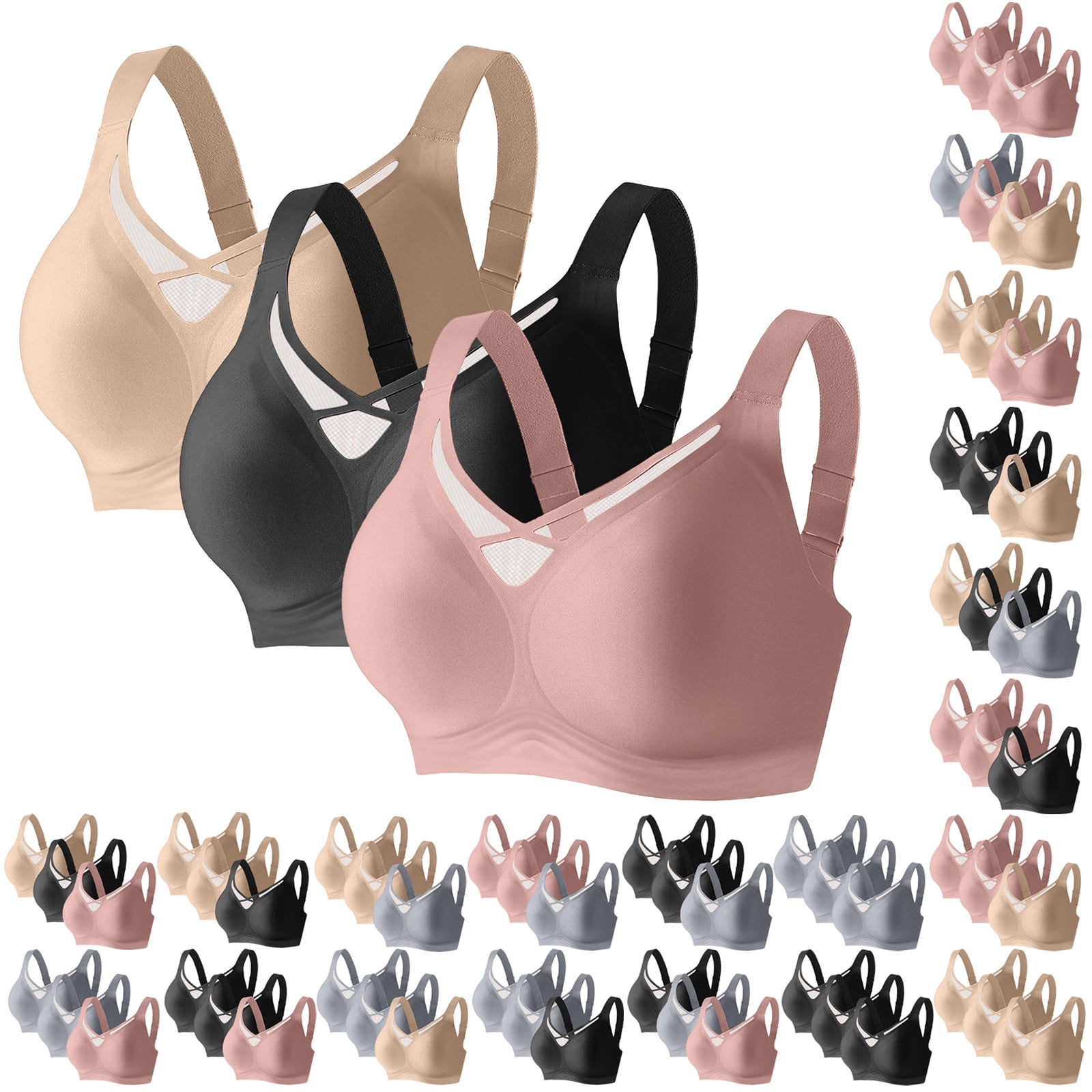 QIUOMBBP Bras for Older Women 3 PC Wireless V-Neck Crossover Mesh Bra ...