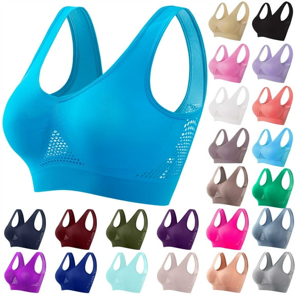 QIUOMBBP Bras for Women Breathable Comfortable Mesh Sports Bra Liftup Air Plus Size Bralettes, Dark Blue, XL