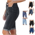 thumbnail image 1 of QIUOMBBP Cargo Denim Shorts for Women Wide Leg Solid Color Bermuda Jeans with Pockets Loose Summer Trousers Plus Size Dark Blue XXL, 1 of 8