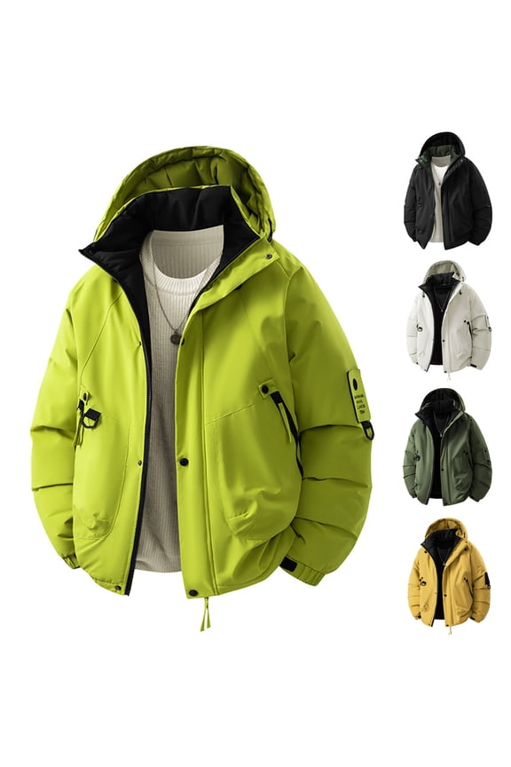 Cargo Raincoat for Mens with Multi-Pockets Zipper Hoodie Rain Jacket Waterproof Oversized Outdoor Casual Trench Coat, Black, XXL