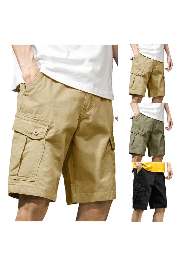 Cargo Shorts for Men Summer Outdoor Fishing Short with Multi Pockets Plus Size Button Closure Casual Bermudas Black M