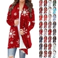 thumbnail image 1 of QIUOMBBP Christmas Cardigan for Women Long Sleeve Open Front Sweater Tops Funny Graphic Print Plus Size Shrug Tops, Red, M, 1 of 5
