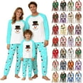 thumbnail image 1 of QIUOMBBP Christmas Family Matching Pajamas 2 Piece Sets Long Sleeve Funny Print Tops Trousers Festival Sleepwear Light Blue, 1 of 6