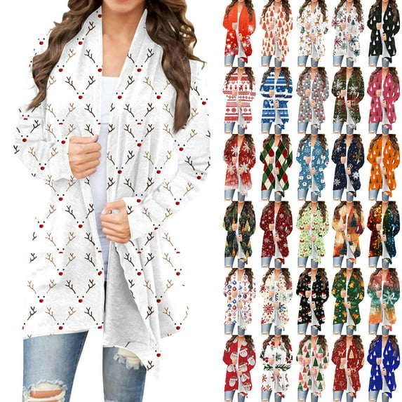 QIUOMBBP Christmas Gifts for Women Lightweight Long Sleeve Open Front Cardigan Sweaters Loose Casual Shrugs Tops Jackets, Green, XL