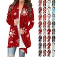 thumbnail image 1 of QIUOMBBP Christmas Gifts for Women Plus Size Open Front Shrugs Cardigan Casual Loose Xmas Print Long Sleeve Tops, Red, XXXL, 1 of 5