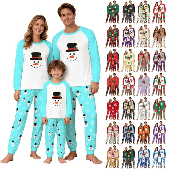 QIUOMBBP Christmas Pajamas Family Matching 2 Piece Sets Long Sleeve Funny Print Tops and Trousers Festival Sleepwear, Blue, XXL