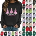 thumbnail image 1 of QIUOMBBP Christmas Sweatshirts for Women Xmas Tree Print Long Sleeve Shirts Casual Round Neck Pullover Tops, Pink, XL, 1 of 7