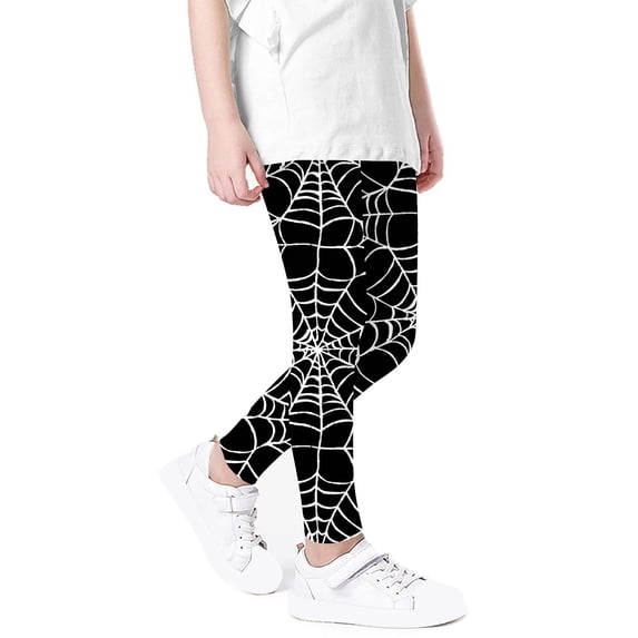 QIUOMBBP Cool Tights for Kids High Waist Black Spiderweb Design Leggings Soft Compression Yoga Gym Pants Multicolor 130