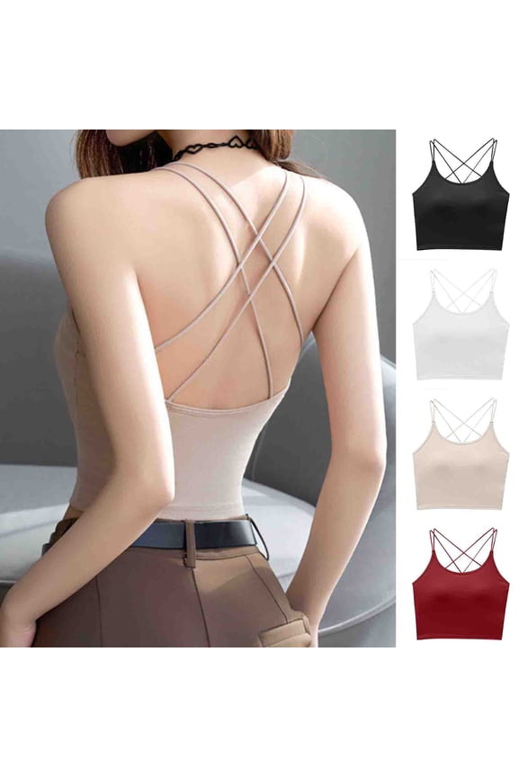 Criss Cross Back Sports Bra for Women Yoga Gym Running High Supportive Bralette Wireless Full Coverage Push Up Tshirt Bras Black M