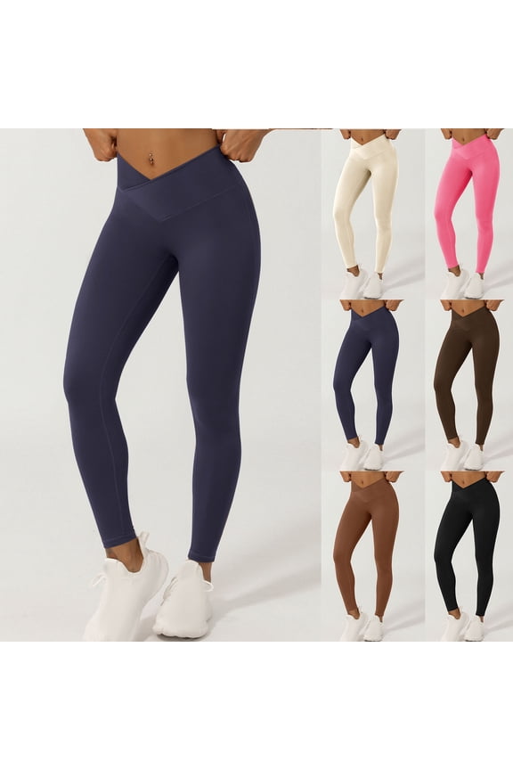 Crossover Leggings for Women High Waist Butt Lifting Running Legging Casual Comfy Cycling Sport Yoga Pants Black S