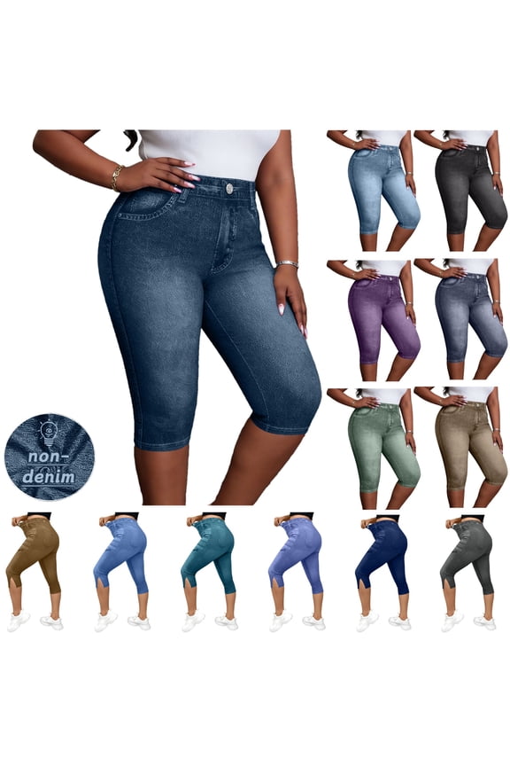 Denim Capris Pants for Women Stretchy Jean Capris Pull on Jeggings High Waisted Denim Capri Leggings Casual Pants Wine XL