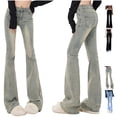 thumbnail image 1 of QIUOMBBP Flared Jeans for Women Elastic Waist Wide Leg Bootcut Trousers Solid Color Skinny Denim Pants Black M, 1 of 8