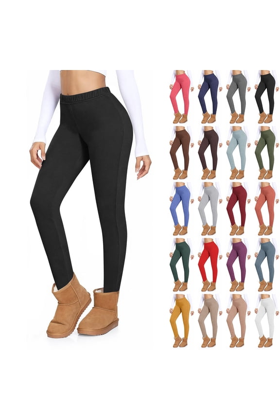 Fleece Lined Leggings for Women High Waisted Athletic Warm Yoga Pants Solid Color Workout Legging Trousers Winter Clothes, Dark Blue, XXL