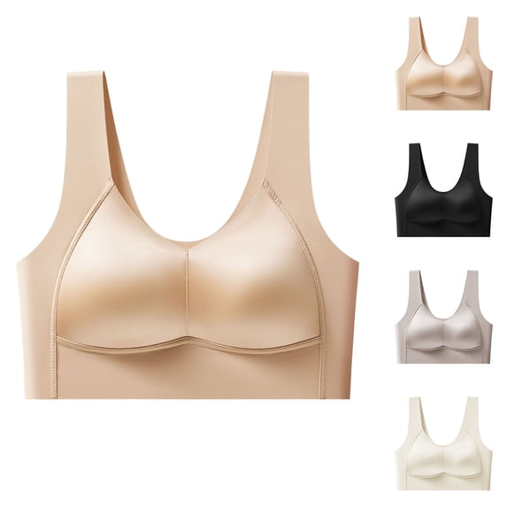 QIUOMBBP Full Coverage Bralette for Women Wireless Supportive Push Up Pull On Bra Soft Comfy Everyday Tshirts Bras White L