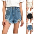 thumbnail image 1 of QIUOMBBP Girl's Frayed Hem Distressed Denim Shorts High Waist Button Shorts with Pockets Casual Trendy Short Pants Black 2-3Years, 1 of 6