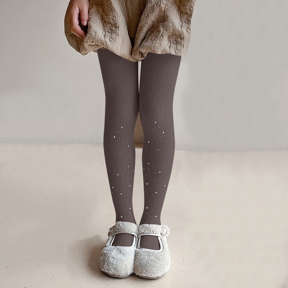 QIUOMBBP Girls Cable Knit Sparkle Tights Kids Seamless Footed Ribbed Cotton Stockings Warm School Uniform Leggings Pantyhose Coffee 2-4 Years