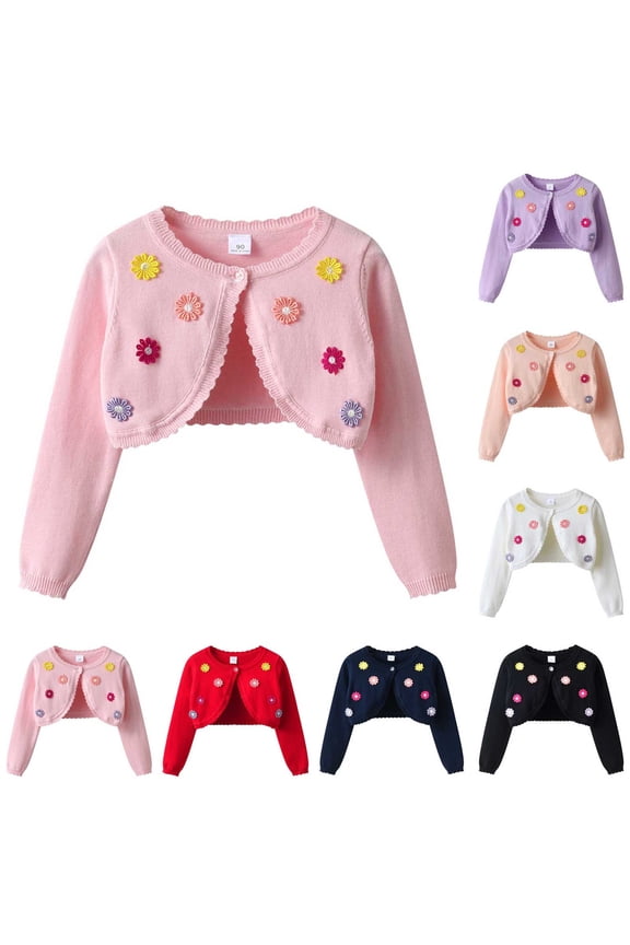 Girls' Floral Printed Shrugs Long Sleeve Round Neck Cropped Cardigan Cute Trendy Outdoor Sweaters Purple 90