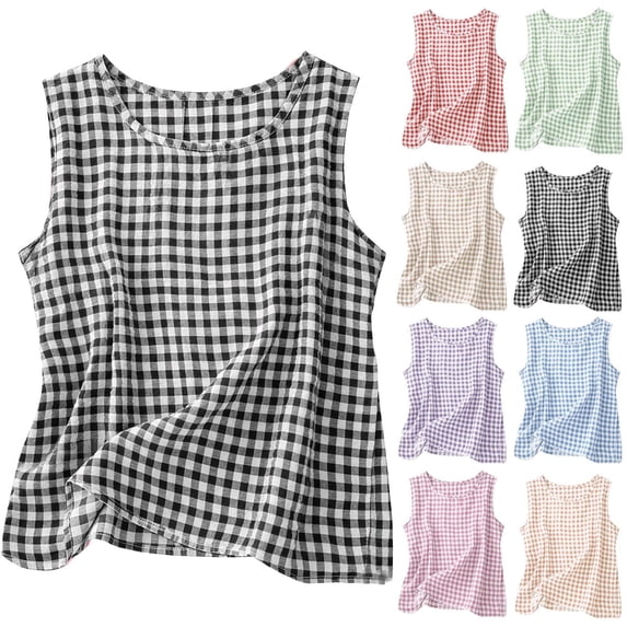 QIUOMBBP Girls Gingham Tank Tops Trendy Plaid Boho Tanks Summer Casual Tunic Top Beach Vacation Cute Sleeveless Shirt Black 13 Years