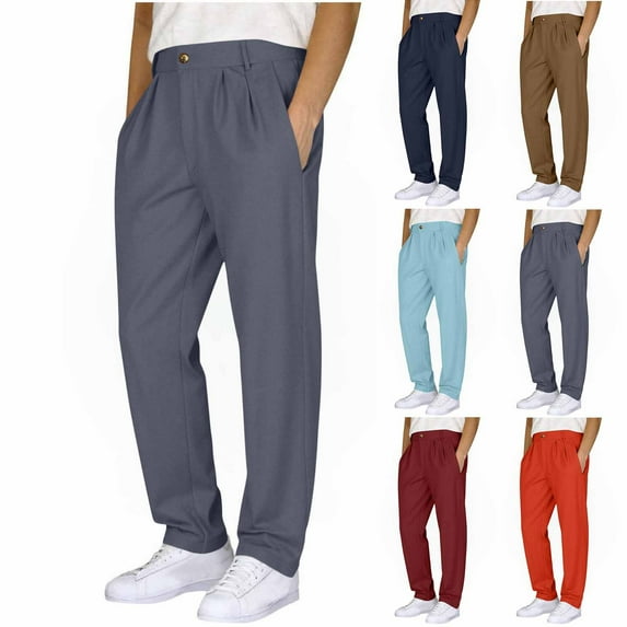 QIUOMBBP Golf Pants for Men Summer Loose Casual Breathable Linen Sweatpant Flat Front Elastic Waist Straight Leg Trousers Coffee XXL