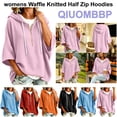 thumbnail image 1 of QIUOMBBP Half Zip Hoodies for Woman Drawstring Loose Waffle Knit Pullover Sweater 3/4 Sleeves Oversized Hooded Sweatshirts Orange XL, 1 of 4