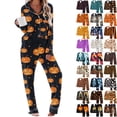 thumbnail image 1 of QIUOMBBP Halloween Cute Pajama Sets for Women Button Long Sleeve Shirts and Lounge Wide Leg Pant with Pockets Sleepwear 2 Piece Outfits, Multicolor, S, 1 of 7