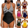 thumbnail image 1 of QIUOMBBP Halter One Piece Bathing Suit for Women Backless Tummy Control Swimsuits Beach Vacation Swimwear Yellow L, 1 of 5