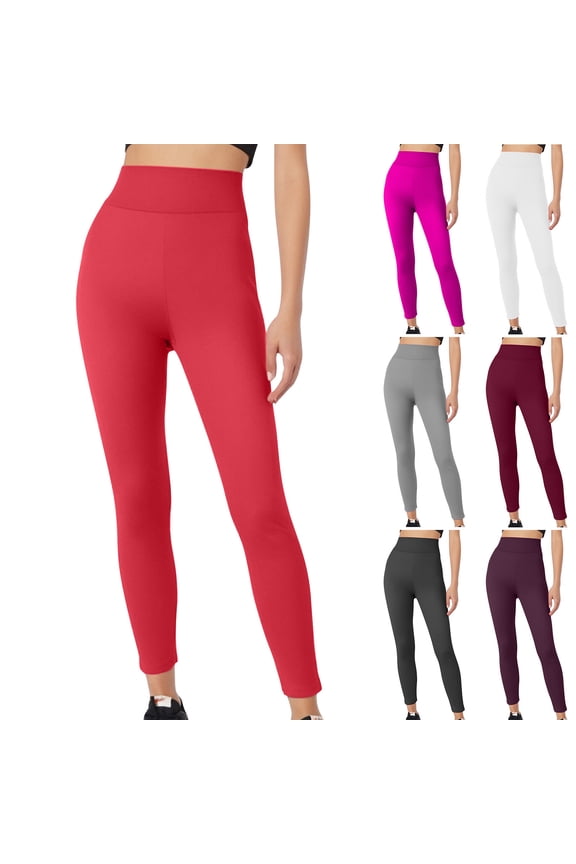 High Waist Leggings for Women Tummy Control Non See Through Legging Casual Workout Cycling Yoga Pants Red L