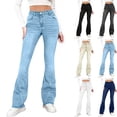 thumbnail image 1 of QIUOMBBP High Waisted Jeans for Women Trendy Stretchy Bootcut Jeans Bell Bottom Jeggings Flared Denim Pants Work Trousers Blue XL, 1 of 9