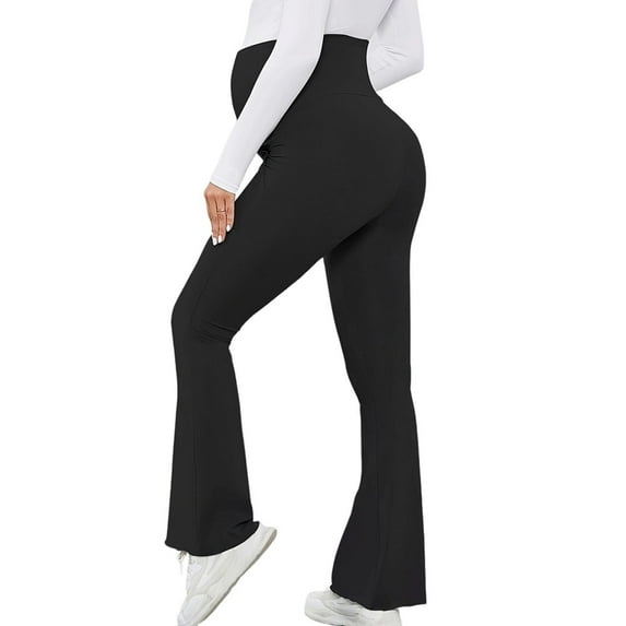 QIUOMBBP Hip Lift Breathable High-waisted Pants Fashionable and Elegant Dance Yoga Pants Maternity Belly Flare Pants Black S