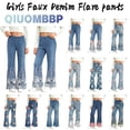 thumbnail image 1 of QIUOMBBP Imitation Denim Print Flared Pants for Girls Casual Stretchy Bell Bottoms Trousers Kids Back To School Uniforms Pink, 1 of 10