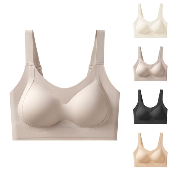 QIUOMBBP Jelly Bralette for Women Full Coverage Wireless Seamless Push Up Bras Soft Comfy Supportive Everyday Bra Gray M