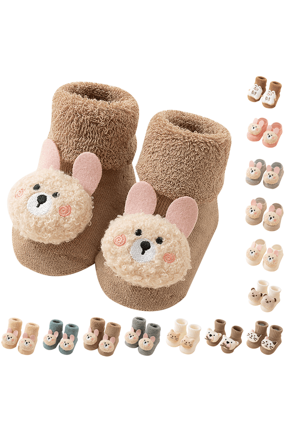 Khaki Kids Non Slips Socks Cute Knit Warm Crew Socking Winter Bear Decor Floor Sock Shoes