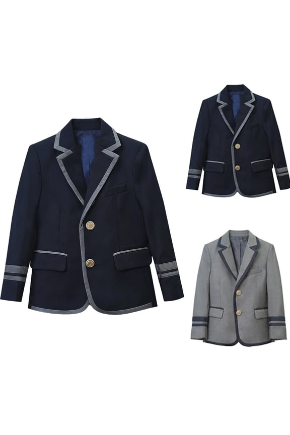 Kid's School Uniform Blazer Jackets Long Sleeve Button Sport Coat Loose Fit Suit Jacket with Pockets Gray 3-4Years