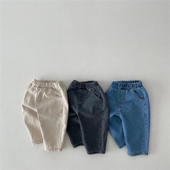 QIUOMBBP Kids Baggy Jeans Elastic Waist Vintage Athletic Joggers Trendy Wide Leg Denim Pants with Pockets Blue 6 Months