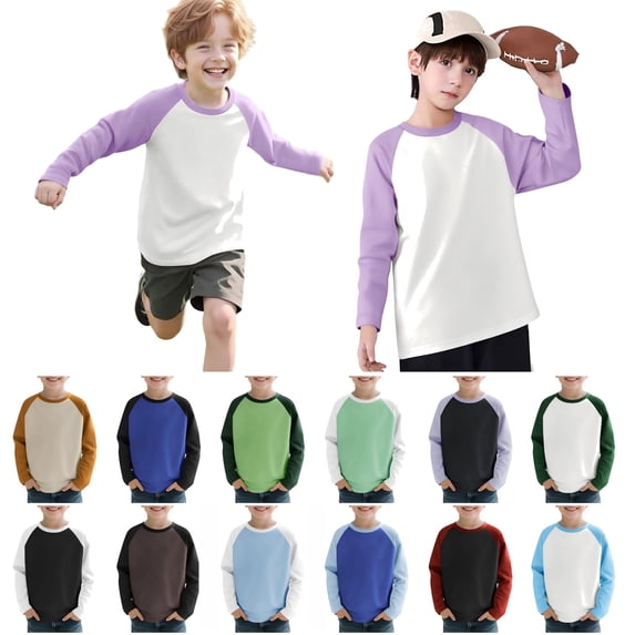 QIUOMBBP Kids' Crewneck Pullover Shirts Raglan Sleeve Colorblock Baseball Tees Casual Soft Sports Tops Pink 8Years