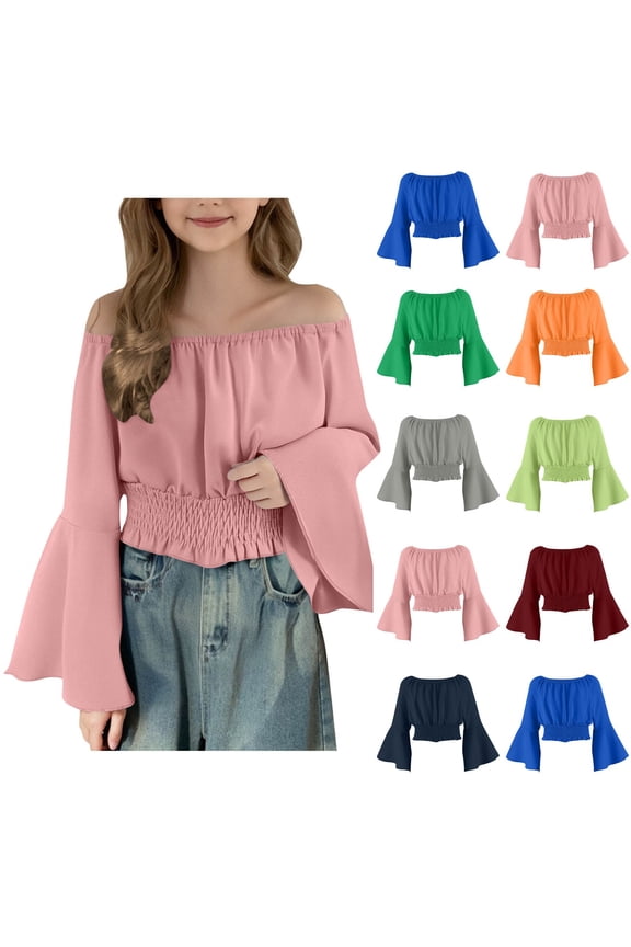Kids Renaissance shirts Batwing Sleeve Off The Shoulder Blouse Elegant Trendy Tunic Crop Tops Stage Dance Costumes for Girls Mint Green 5-6 Years