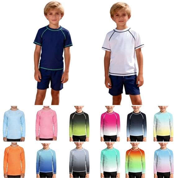 QIUOMBBP Kids' Sun Protection Swim Shirts Long Sleeve Round Neck Rash Guards Breathable Outdoor Athletic Swimsuits Blue 13Years