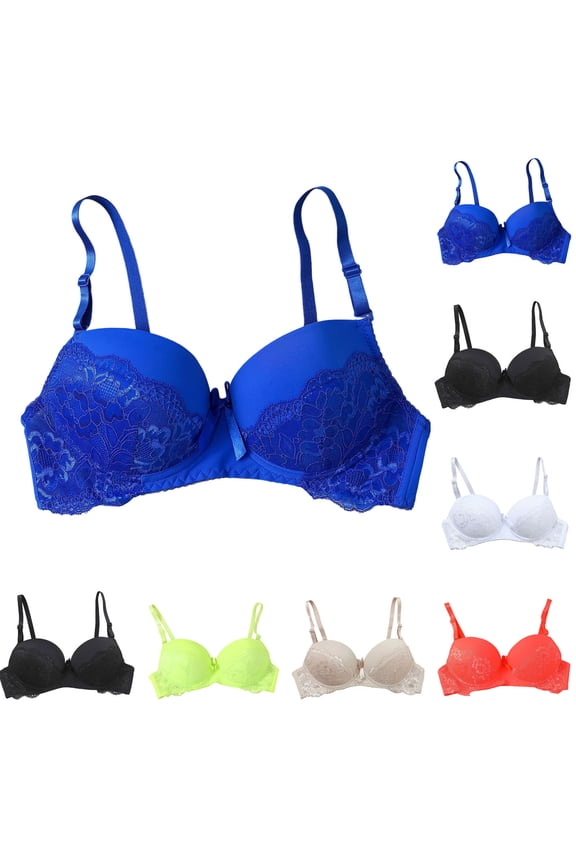 Lace Bras for Women Spaghetti Strap Wireless Push Up Bra Thin Soft Comfy Everyday Bralettes Orange M