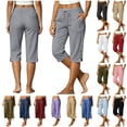 thumbnail image 1 of QIUOMBBP Ladies Capris for Summer Loose Fit Wide Leg Cropped Trousers Solid Drawstring Elastic Waist Capri Pants with Pockets Gray S, 1 of 8