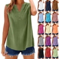 thumbnail image 1 of QIUOMBBP Linen Tank Tops for Women Spring Summer Casual Sleeveless V Neck Shirts Holiday Beach Clothes, Light Blue, L, 1 of 8