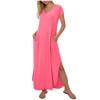 QIUOMBBP Long Dress for Women Cap Sleeve V Neck Split Side Maxi Dresses with Pockets Summer Loose Casual Outdoor Sundress Pink XL