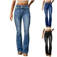 thumbnail image 1 of QIUOMBBP Low Waist Bell Bottom Jeans for Women Y2k Straight Leg Stretch Bootcut Jeans Boyfriend Flare Denim Pants, Black, M, 1 of 6
