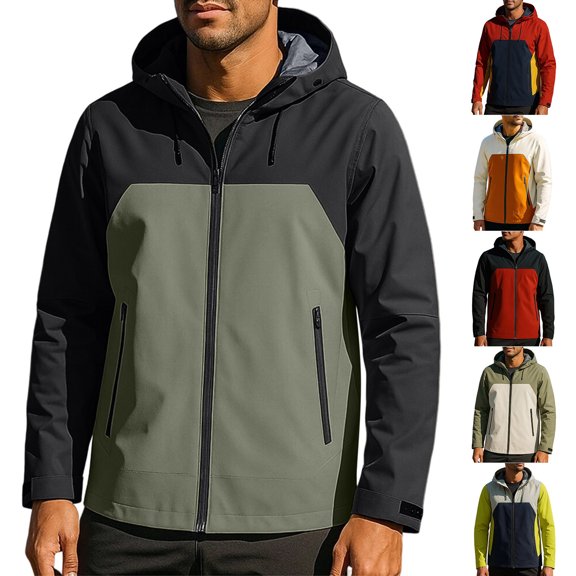 QIUOMBBP Men Rain Jackets Waterproof with Hood Full Zip Long Sleeve Outerwear Winter Thicken Warm Windbreaker with Pockets, Wine, XXXXL