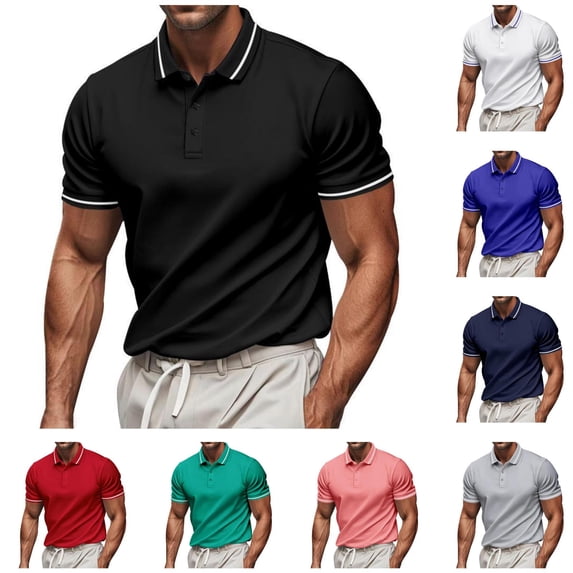 QIUOMBBP Men's Big and Tall Polos Shirts Summer Casual Loose Breathable Sport Muscle Shirt Short Sleeve Lapel Collared Color Block Mesh Tees Blue XXXXL